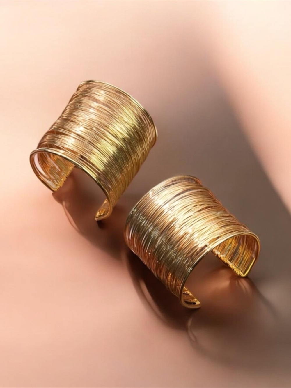 Set of 2 Gold Wire Wrapped Cuff Bracelet